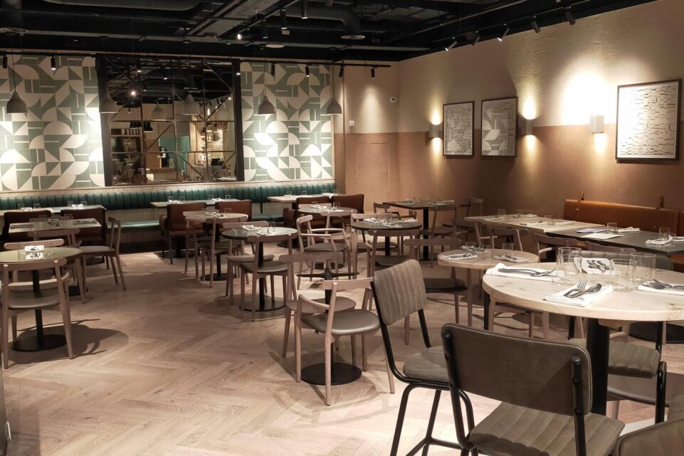 The interior seating area at Noci, Battersea